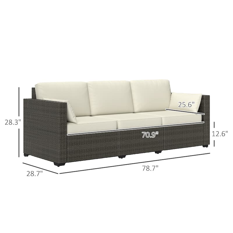 Outsunny Wicker Patio Couch, PE Rattan 3-Seat Sofa, Outdoor Furniture