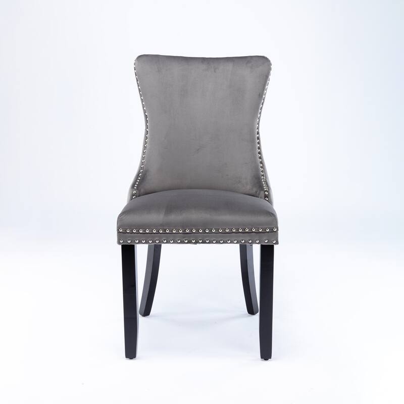 Velvet Upholstered Dining Chair Set of 2, Wing-Back Kitchen Chairs with Backstitching Nailhead Trim and Solid Wood Legs