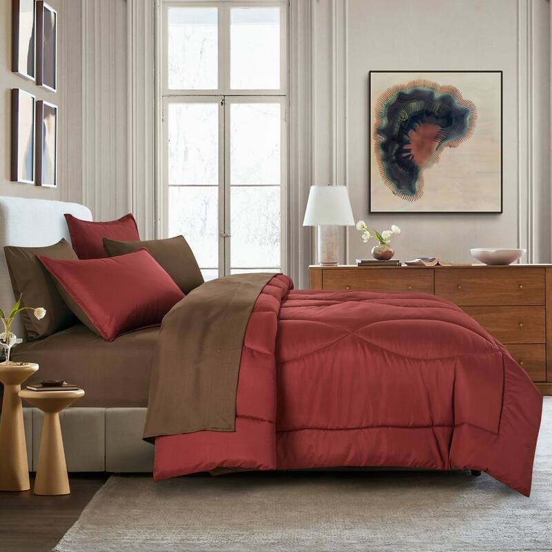7 pieces bed in a bag comforter set - Burgundy - Twin XL