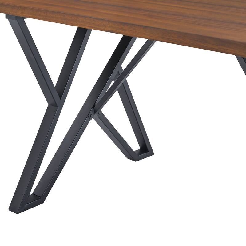 Roomfitters Industrial Rectangular Dining Table with Metal Trestle Base, Walnut Wood Finish
