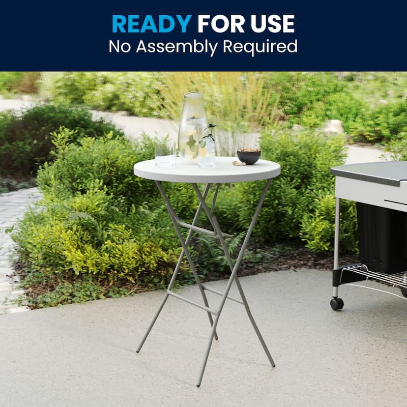 2.6-Foot Round Plastic Bar Height Folding Event Table - 31.25"D x 31.25"W x 43.75"H