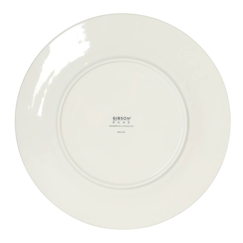Gibson Home Melbourne White Plates and Bowls Set, 16 Piece Embossed Ceramic Dinnerware Set - Service for 4 Dishes
