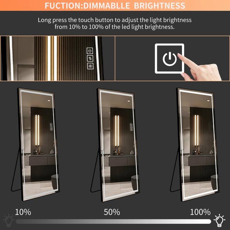 LED Full-Length Floor Mirror - Large, Lighted, Standing Full-Size Mirror - Clear