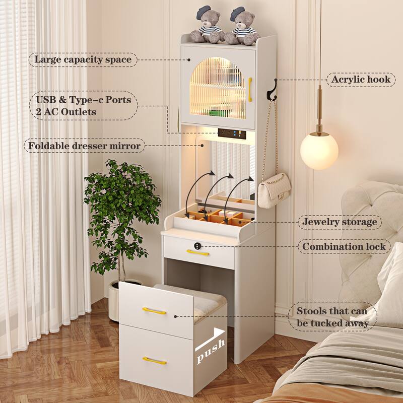Small Makeup Vanity Table With Lights And Charging Station