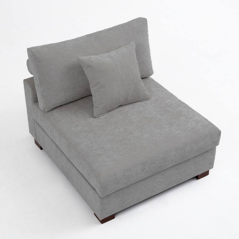 Plush Chenille Single Modular Sectional Sofa Chaise with Pillows