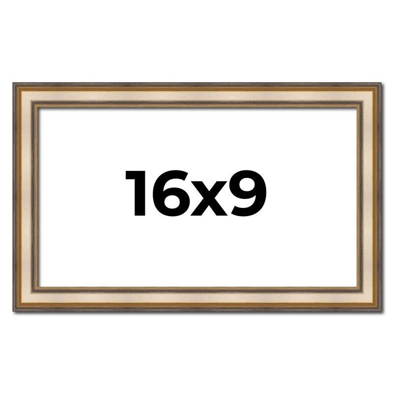 16x9 Frame Gold Solid Wood Shadow Box Width 1.5 Inches | Interior Frame Depth 2 3/8 Inches