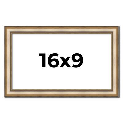 16x9 Frame Gold Solid Wood Shadow Box Width 1.5 Inches | Interior Frame Depth 2 3/8 Inches