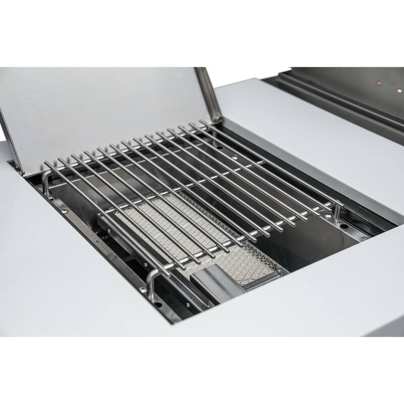 Mont Alpi MAi805-BSS90BEV 6-Burner L-Shaped Black Stainless Steel Modular Outdoor Kitchen Island BBQ Grill with Beverage Center