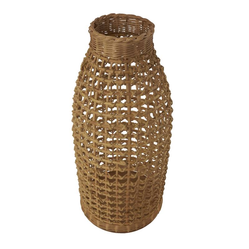 Rattan Handmade Woven Decorative Vase with Open Framed Grid Design - Brown - Roche River Decor