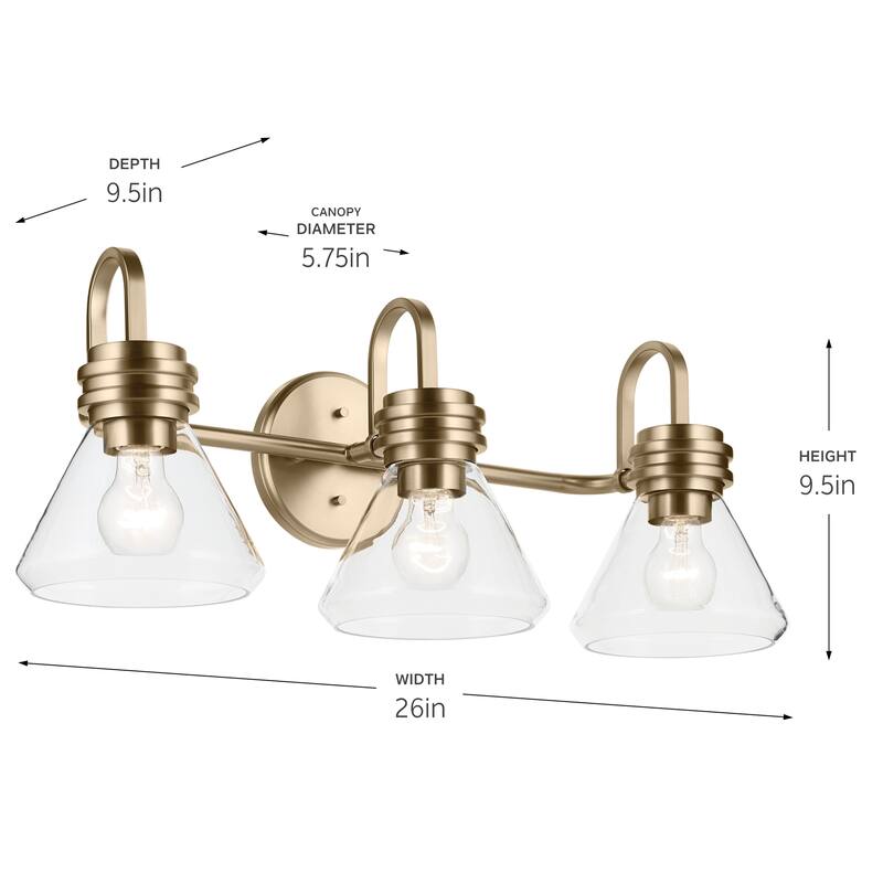 Kichler Lighting Farum 26" 3-Light Vanity Light with Clear Glass in Champagne Bronze