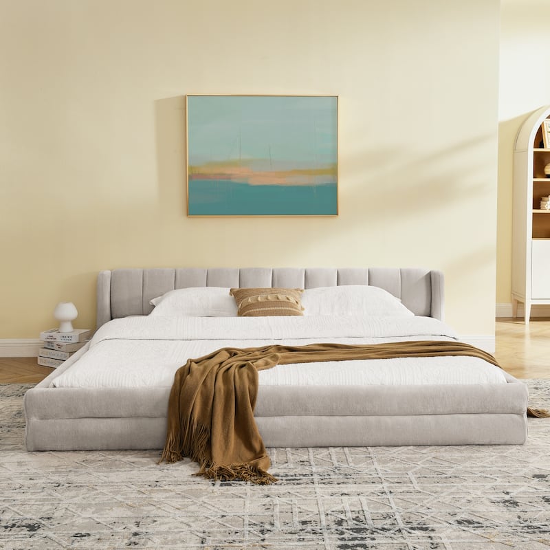 King Size Upholstered Bed Frame with Thick Fabric