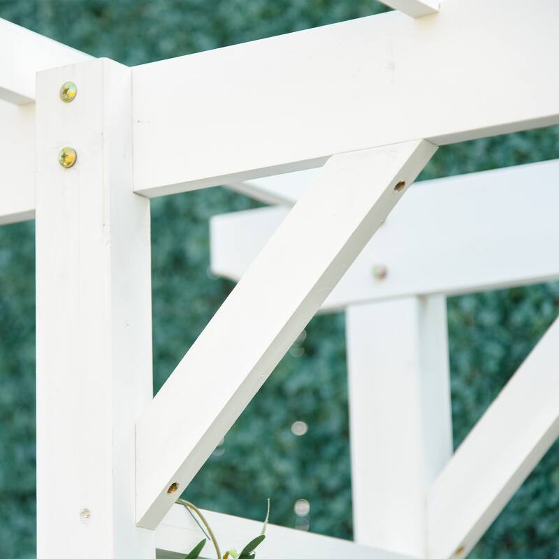 Outsunny 7' Wood Steel Outdoor Garden Arched Trellis Arbor with Natural Fir Wood & Side Panel for Climbing Vines