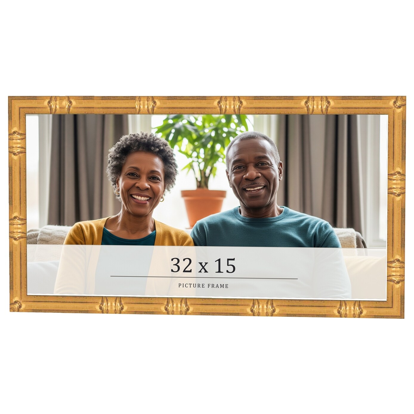 32x15 Frame Gold Bamboo Solid Wood Picture Frame | 1 Inch Moulding