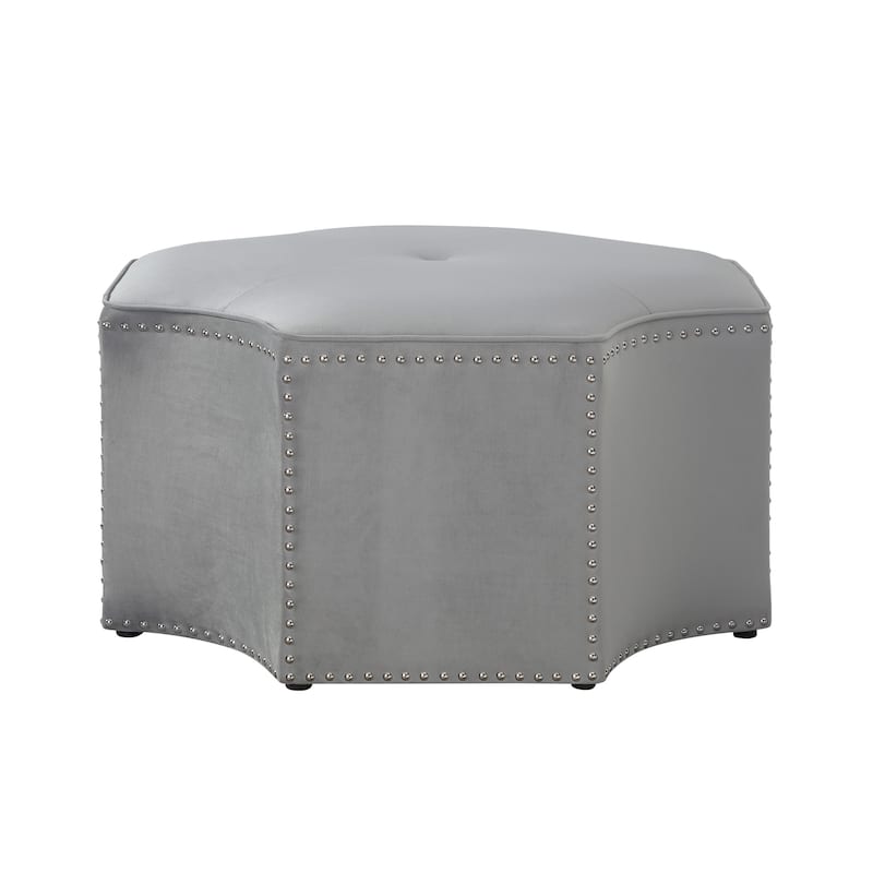 33" Gray Velvet Tufted Octagonal Cocktail Ottoman