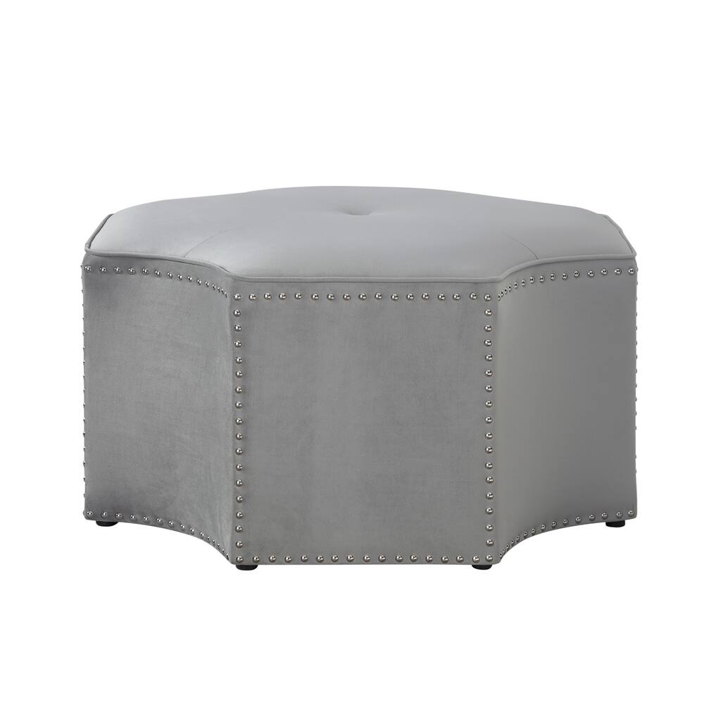 HomeRoots 33" Gray Linen Specialty Cocktail Ottoman