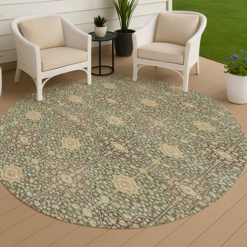 Machine Washable Indoor/ Outdoor Traditional Columbus Chantille Rug - Olive - 8' x 8'