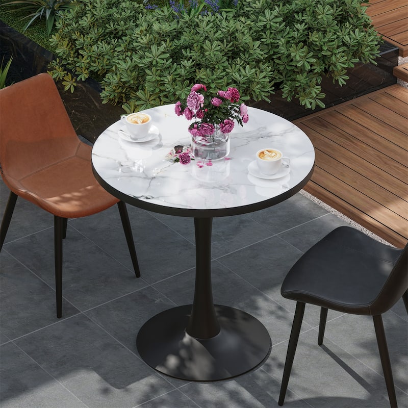 Round Kitchen Dining Table White Sintered Stone-top Larger Pedestal Base Furniture Leisure Coffee Table - Jade White