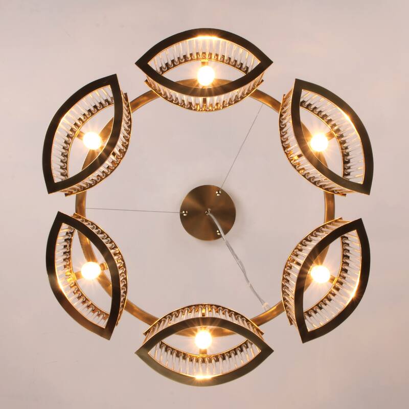 Modern Glam 6-Light Clear Glass Drum Chandelier for Living/Dining Room - Gold