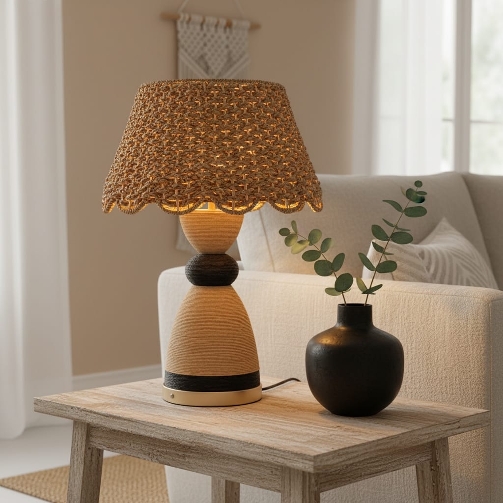 Flora 24" Rattan Table Lamp with USB 3-Way Touch Dimmer