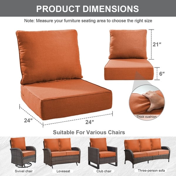 Gymojoy 24"x24"x6" Thick Cushions & Pillows Set - Deep Seat Indoor/Outdoor Water & Fade Resistant