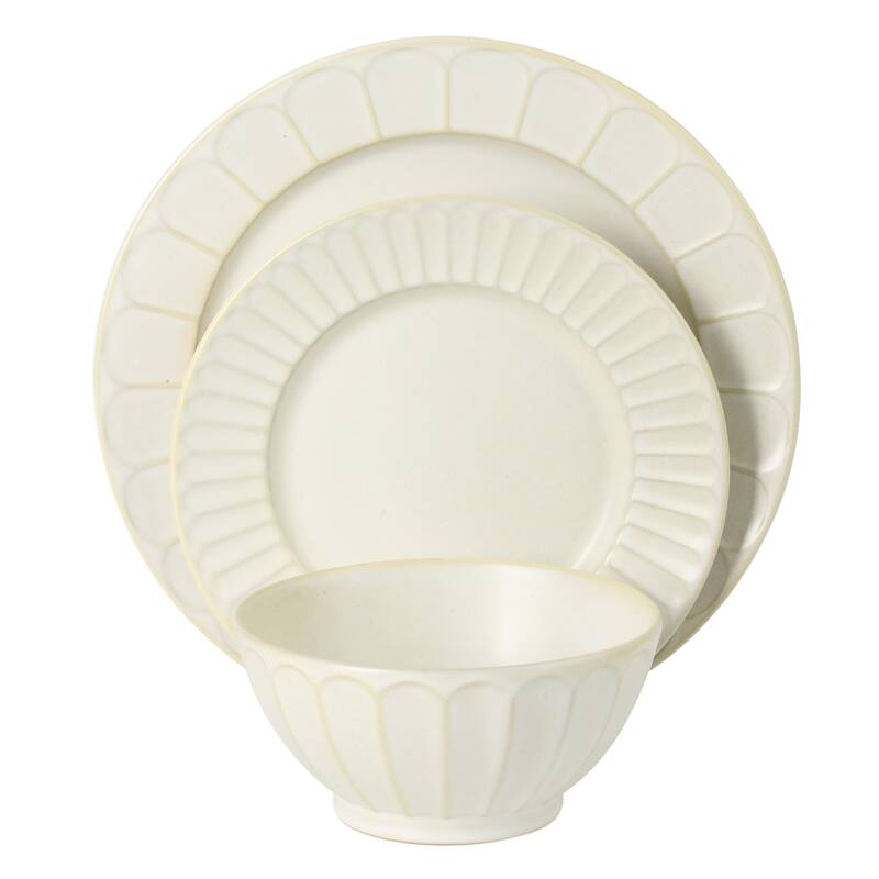 Gibson Elite Winchester Way 12-Piece Embossed Stoneware Dinnerware Set - Reactive, Durable Lightweight- Plates & Bowls Set