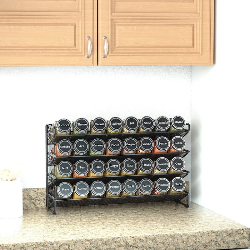 Spice Rack Organizer with 32 Spice Jars,386 Spice Labels, Chalk Marker and Funnel Door & Wall Mount - 32 Jars,15.3" W × 10.8"