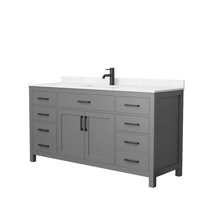 Beckett 66 Inch Single Vanity, Cultured Marble Top - Dark Gray, Black Trim, Carrara Cultured Marble Top