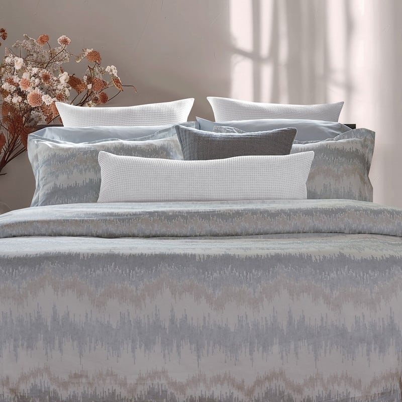 Farm to Home Harmony Cotton Duvet Cover Set Ikat Print, 3-Piece Set - King - Cal King - Shore