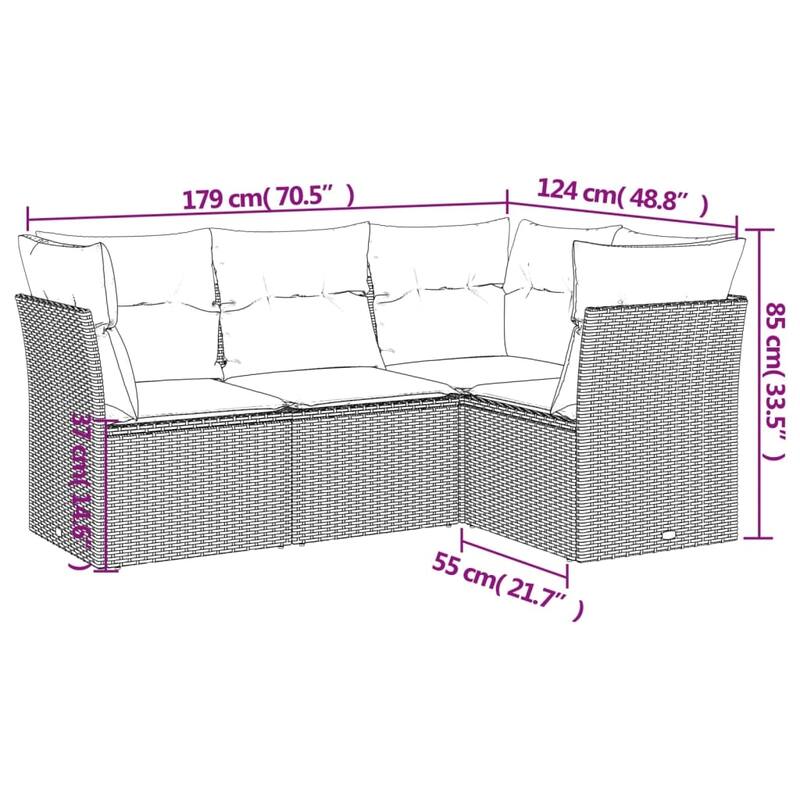 vidaXL Garden Sofa Set Beige PE rattan Large Adjustable Feet - 24.4 x 24.4 x 27.2