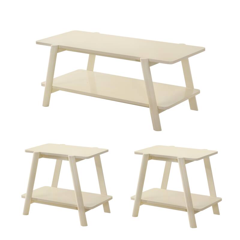 Roundhill Furniture Metz Mid-Century Wood Shelf 3-Piece Coffee Table Set