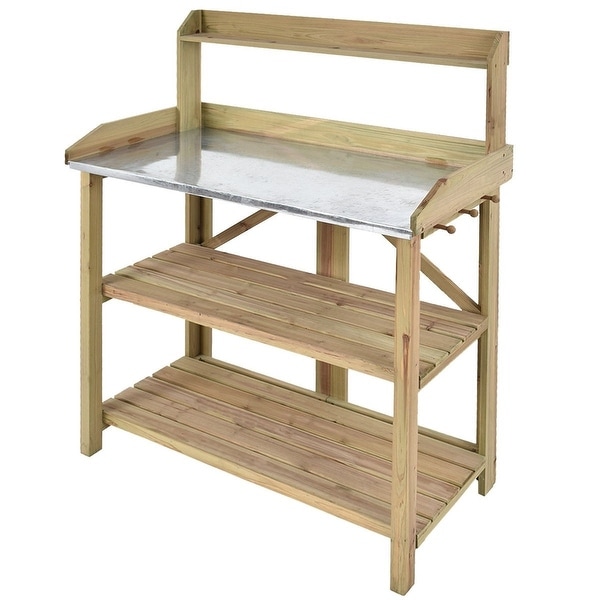 Outdoor Garden Workstation Potting Bench With Metal Top Outdoor Garden Workstation Potting Bench With Metal Top