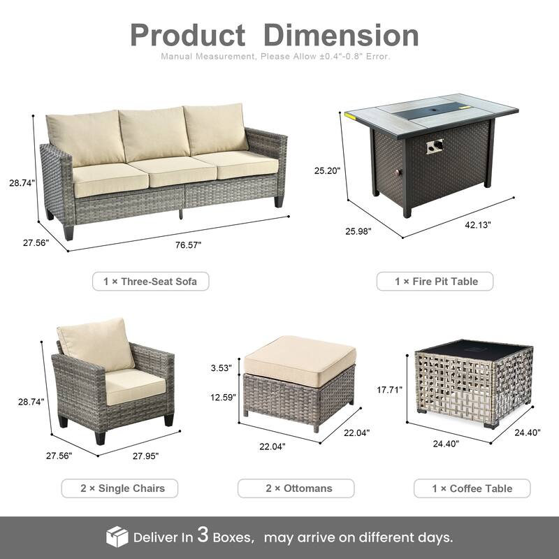 XIZZI 7-Piece Outdoor Patio Wicker Furniture Set with Fire Table
