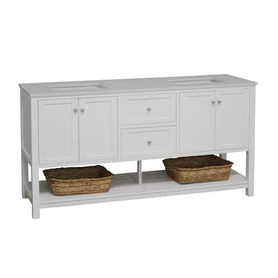 KitchenBathCollection Lakeshore 72" Double Bathroom Vanity with Engineered White Top