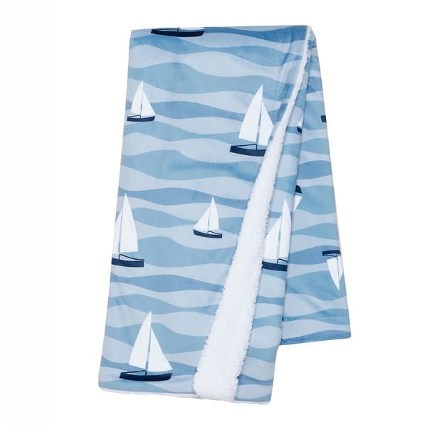 slide 2 of 7, Lambs & Ivy Little Skipper Soft Luxury Nautical Sailboat Fleece Baby Blanket