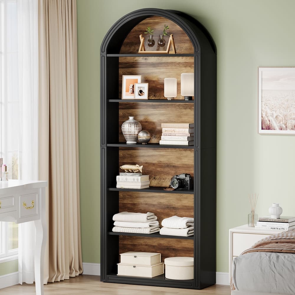 75.98" Tall Arched Bookcase with 6 Storage Shelves - 11.81"D x 31.5"W x 75.98"H