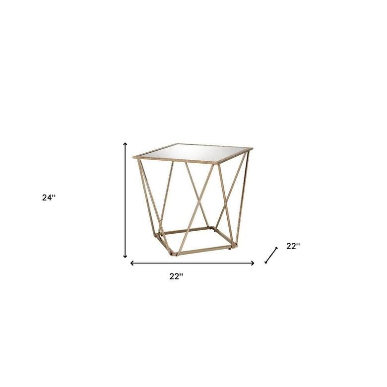 HomeRoots 24" Champagne And Silver Glass And Metal Square Mirrored End Table - 22' X '24' X '22