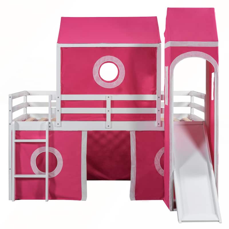 Twin Size Loft Bed with Slide Tent and Tower