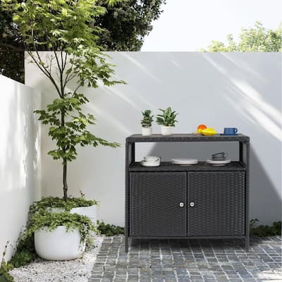 Patio Bar Table with 2-Door and Shelf