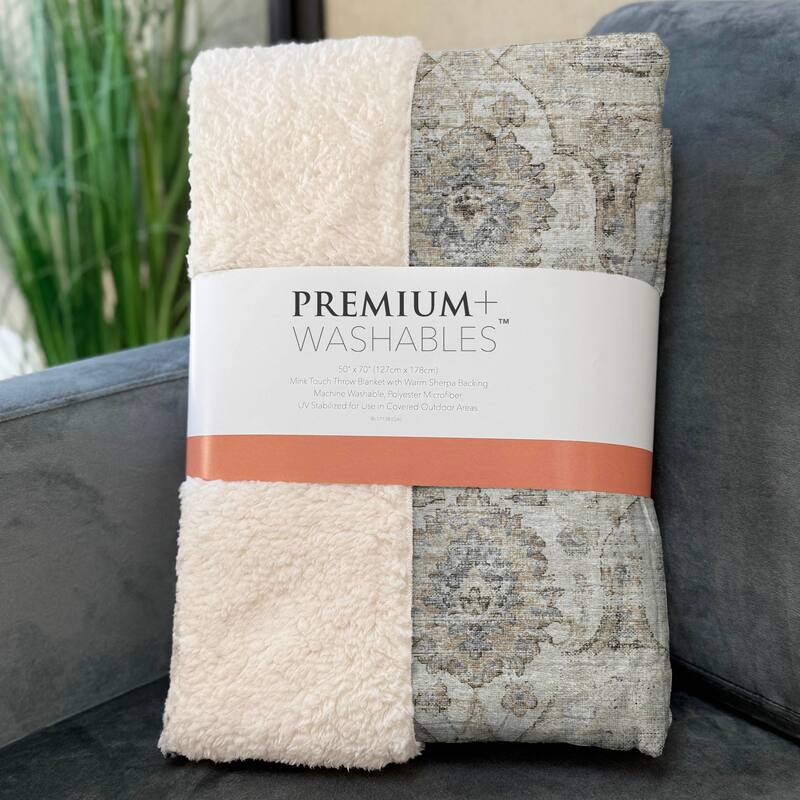 Premium Machine Washable ASB95 Traditional Persian Sherpa Throw Blanket