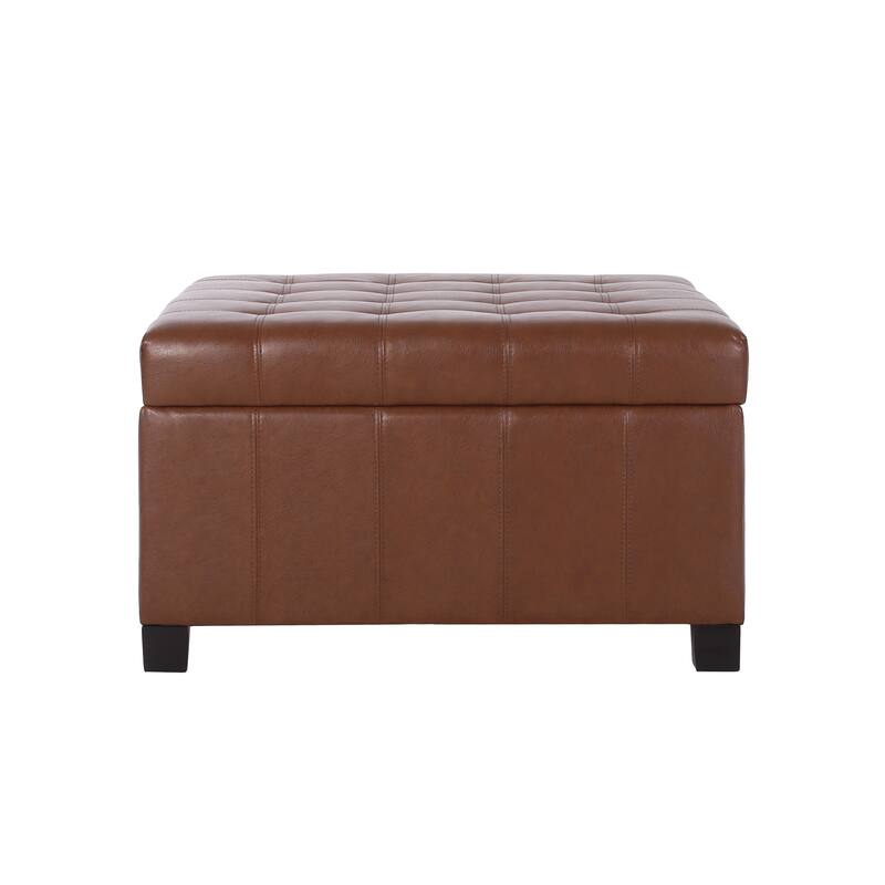 Roomfitters Ottoman Storage Bench, PU Leather Upholstered Footstool with Lift-Top Design, Brown