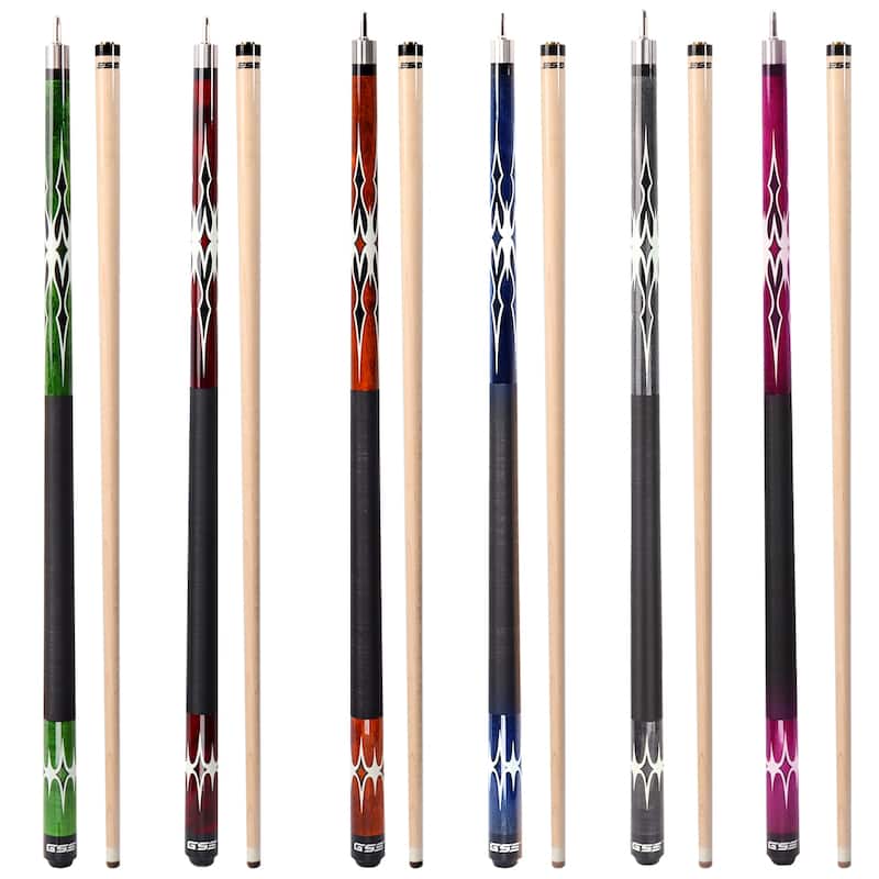 GSE™ Set of 6 Canadian Maple Hardwood Billiard Pool Cue Sticks. 58" 2-Piece Pool Cue Set for House or Commercial Use