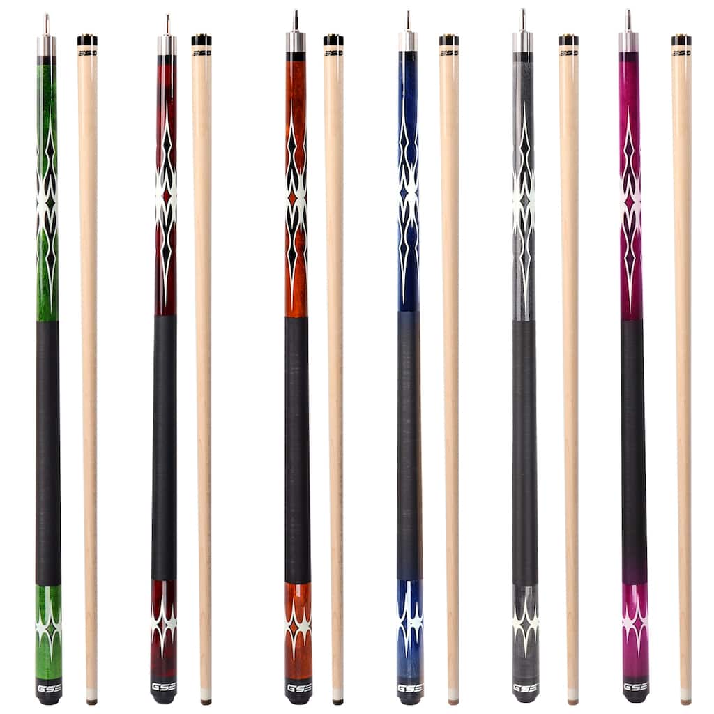 GSE™ Set of 6 Canadian Maple Hardwood Billiard Pool Cue Sticks. 58" 2-Piece Pool Cue Set for House or Commercial Use