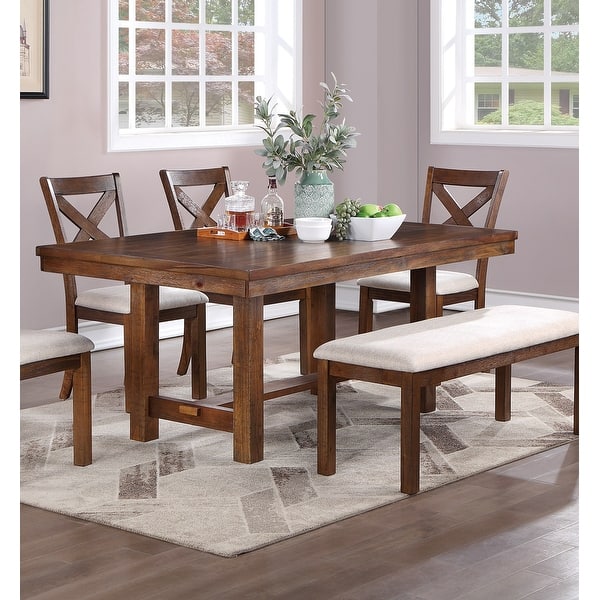 68inch Solid Wood Trestle Dining Table Natural Brown Oak Bed Bath
