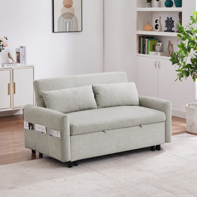 55.1" Pull Out Sleep Sofa Bed Loveseats Sofa Couch with Adjsutable Backrest,Storage Pockets,2 Soft Pillows,USB Ports,Beige