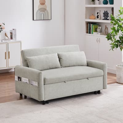 55.1" Pull Out Sleep Sofa Bed Loveseats Sofa Couch with Adjsutable Backrest,Storage Pockets,2 Soft Pillows,USB Ports,Beige