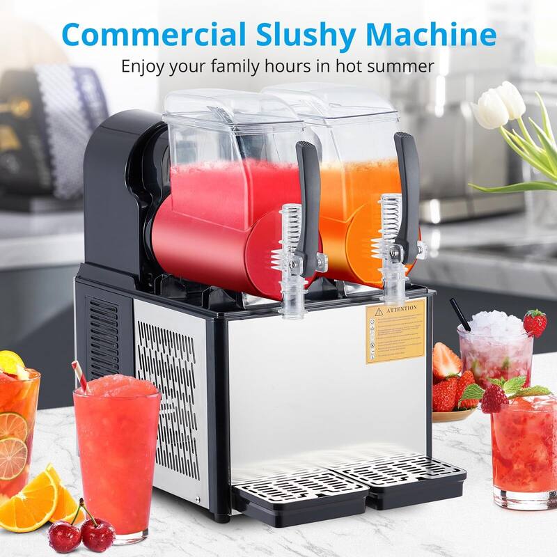 Commercial Slushie Machine - 0.8 Gal Self-Cleaning - 4Lx2
