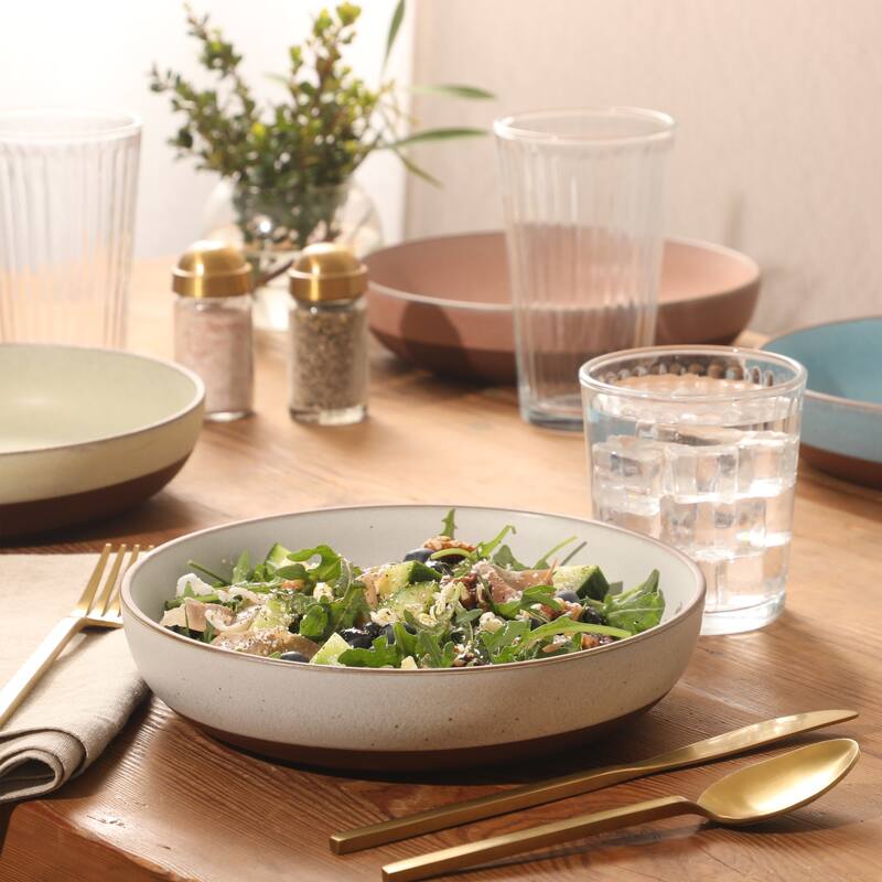 Gibson Elite William Crest 4 Piece Dinner Bowl Set, 8.5" Round Stoneware Reactive Glaze Finish, Large Soup, Pasta & Salad Bowls