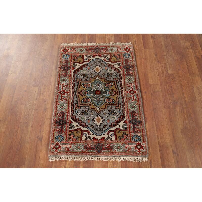 Gray Heriz Serapi Indian Foyer Rug Handmade Wool Carpet - 2'0" x 3'0"