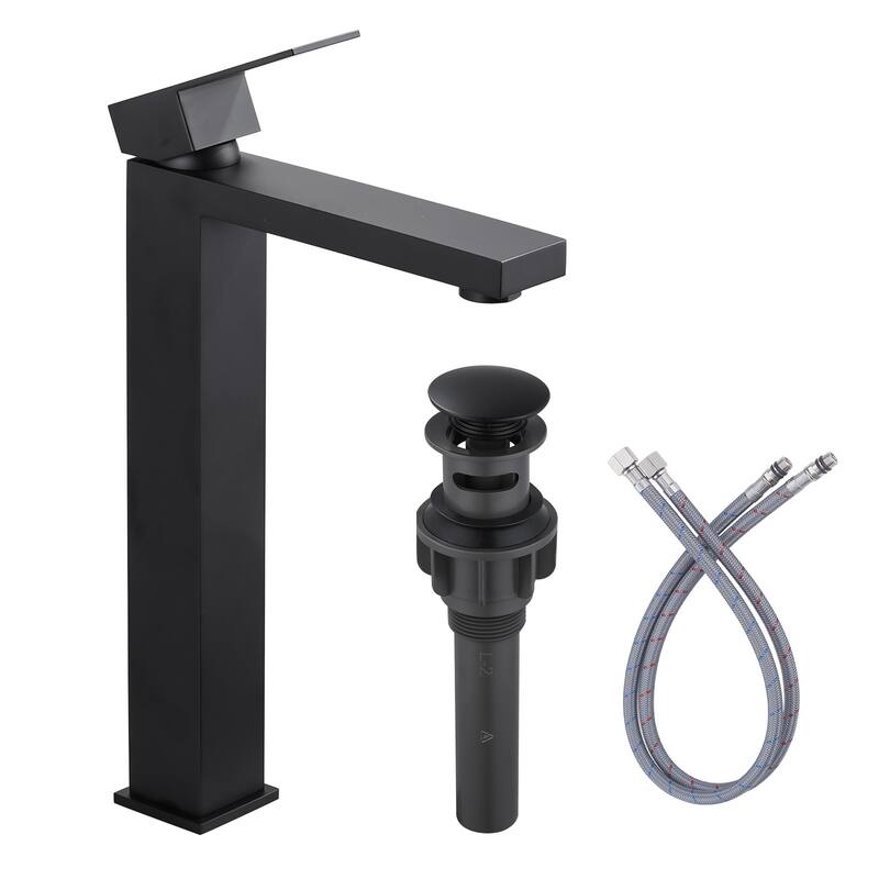 WOWOW Single Handle Single Hole High Arc Bathroom Vessel Faucet - Matte Black