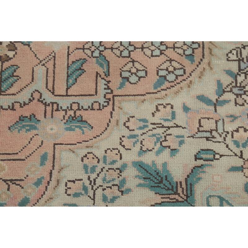 Pink Geometric Tabriz Persian Vintage Area Rug Handmade Wool Carpet - 8'8"x 11'2"